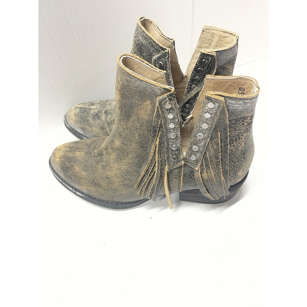 Corral Women's Brown Distressed Leather Stud Fringe Western Booties Size 7.5 EUC